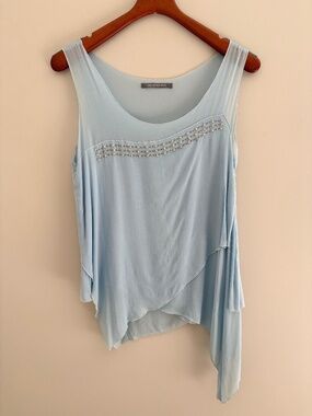 Jacques Ruc beaded, asymmetrical sleeveless top size small in blue